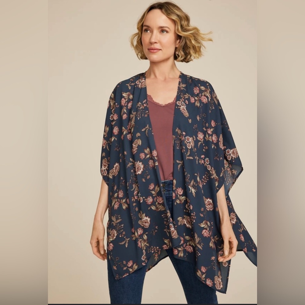 Maurices Floral Kimono in Blue and Pink